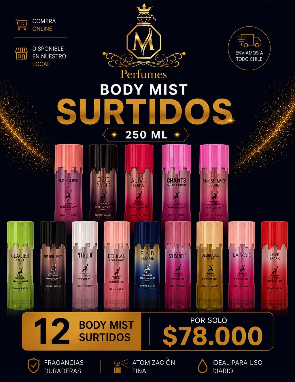 LOTE 12 BODY MIST SURTIDOS 250ML C/U