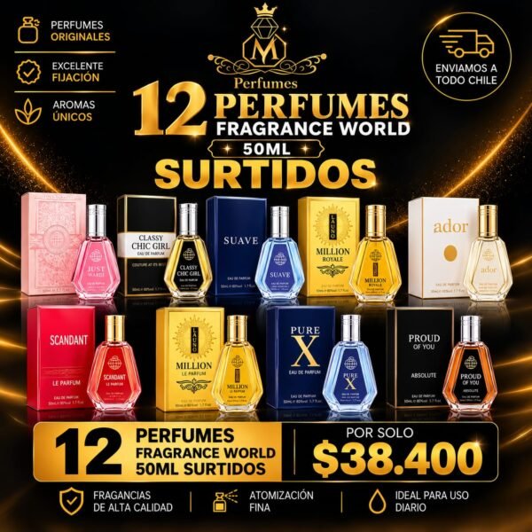 12 PERFUMES SURTIDOS FRAGRANCE WORLD 50ML C/U